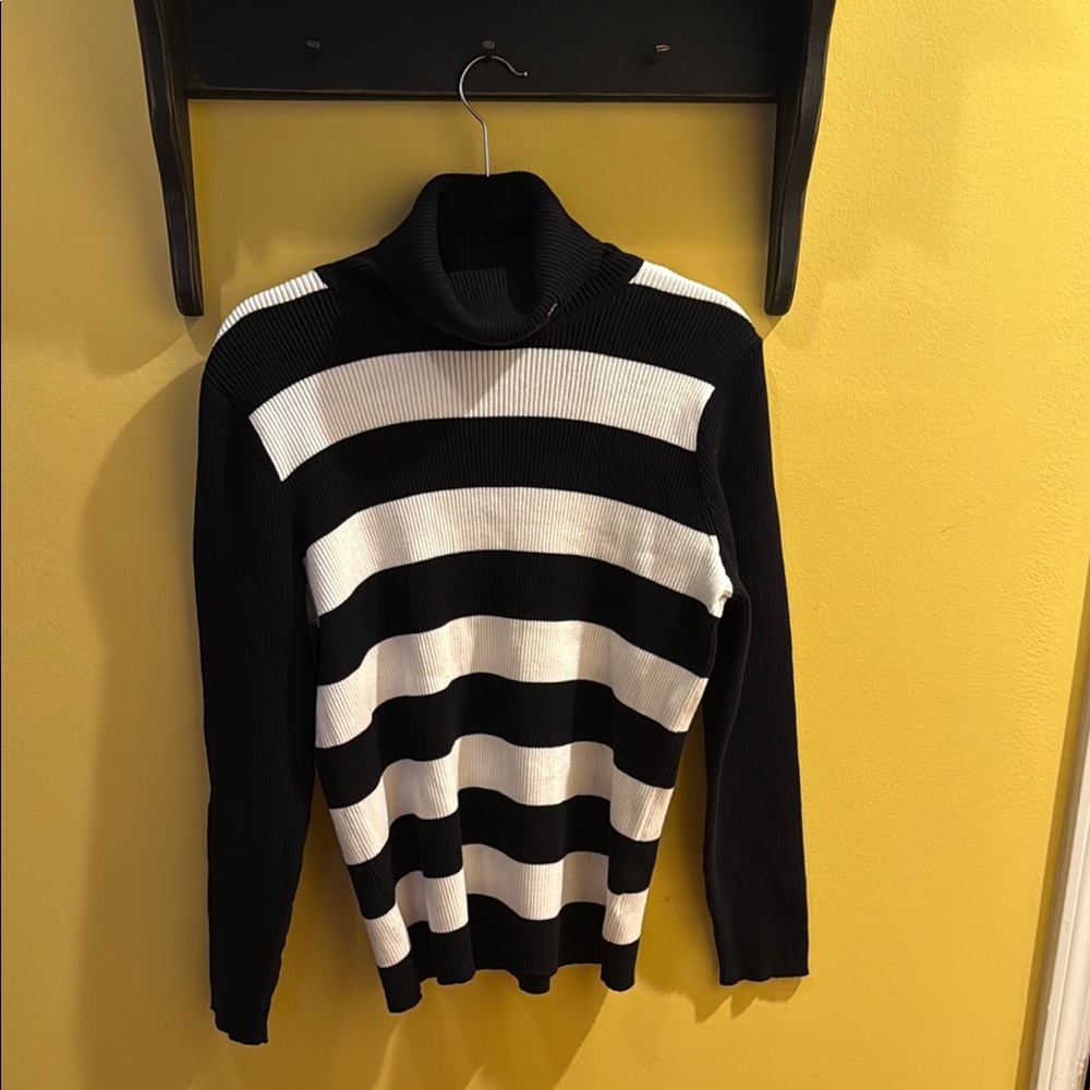 Lauren Ralph Lauren Black and White Cowl Turtleneck Sweater